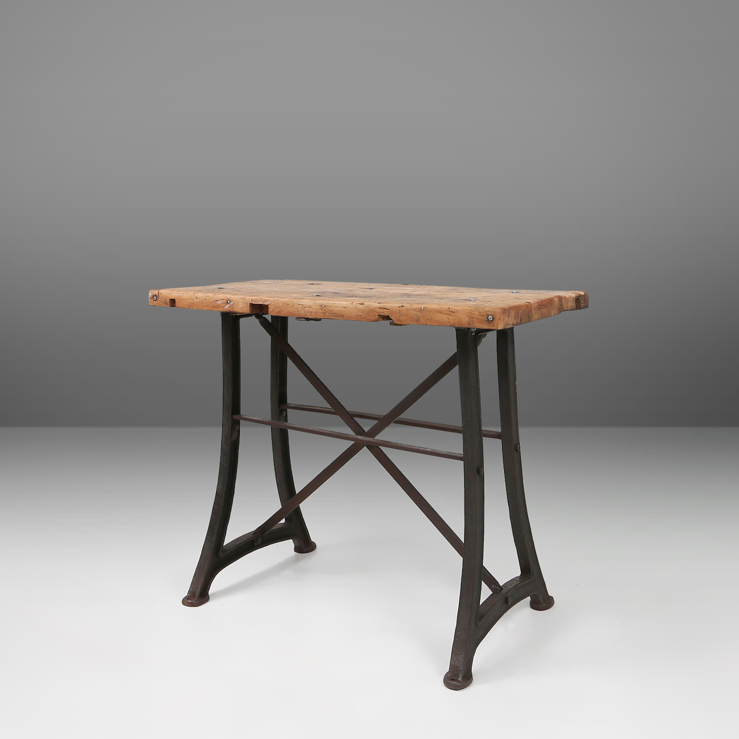 Industrial bar/bistro table with cast iron legs and wooden top, Belgium ca. 1920thumbnail